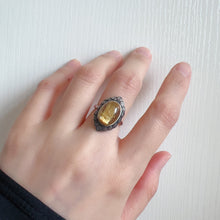 Load image into Gallery viewer, Cat-eye Plate-shaped Golded Rutilated Quartz Ring Handmade with 925 Sterling Silver
