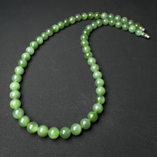 Load image into Gallery viewer, Beautiful Emerald Green Nephrite Jade Beaded Necklace with 925 Sterling Silver Clasp | Natural Heart Chakra Healing Stone Jewelry
