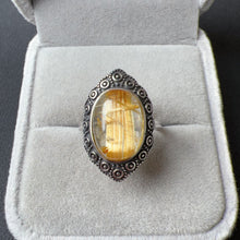 Load image into Gallery viewer, Cat-eye Plate-shaped Golded Rutilated Quartz Ring Handmade with 925 Sterling Silver
