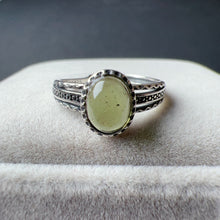 Load image into Gallery viewer, Custom-made Moldavite Ring with 925 Vintage Sterling Silver Ring Band | Rare High-frequency Heart Chakra Healing
