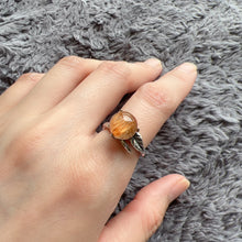 Load image into Gallery viewer, Cat-eye Golded-orange Rutilated Quartz Sphere Ring Handmade with 925 Sterling Silver
