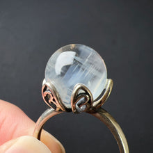 Load image into Gallery viewer, Angel&#39;s Feathers Natural Rare Blue Needle Clear Quartz Sphere Ring Handmade with 925 Sterling Silver
