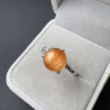 Load image into Gallery viewer, Cat-eye Golded-orange Rutilated Quartz Sphere Ring Handmade with 925 Sterling Silver
