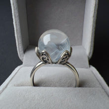 Load image into Gallery viewer, Angel&#39;s Feathers Natural Rare Blue Needle Clear Quartz Sphere Ring Handmade with 925 Sterling Silver
