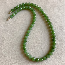 Load image into Gallery viewer, Beautiful Emerald Green Nephrite Jade Beaded Necklace with 925 Sterling Silver Clasp | Natural Heart Chakra Healing Stone Jewelry
