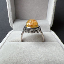 Load image into Gallery viewer, Cat-eye Plate-shaped Golded Rutilated Quartz Ring Handmade with 925 Sterling Silver
