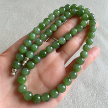 Load image into Gallery viewer, Beautiful Emerald Green Nephrite Jade Beaded Necklace with 925 Sterling Silver Clasp | Natural Heart Chakra Healing Stone Jewelry
