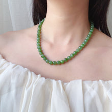 Load image into Gallery viewer, Beautiful Emerald Green Nephrite Jade Beaded Necklace with 925 Sterling Silver Clasp | Natural Heart Chakra Healing Stone Jewelry
