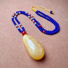 Load image into Gallery viewer, Genuine High-grade Amber Pendant Necklace Beaded with Agate Turquoise Lapis | One of A Kind Handmade Jewelry Adjustable Style
