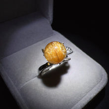 Load image into Gallery viewer, Cat-eye Golded-orange Rutilated Quartz Sphere Ring Handmade with 925 Sterling Silver
