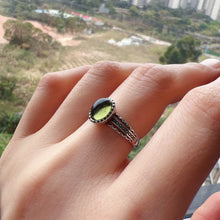 Load image into Gallery viewer, Custom-made Moldavite Ring with 925 Vintage Sterling Silver Ring Band | Rare High-frequency Heart Chakra Healing
