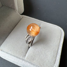 Load image into Gallery viewer, Cat-eye Golded-orange Rutilated Quartz Sphere Ring Handmade with 925 Sterling Silver
