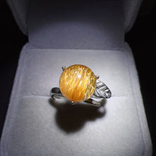 Load image into Gallery viewer, Cat-eye Golded-orange Rutilated Quartz Sphere Ring Handmade with 925 Sterling Silver
