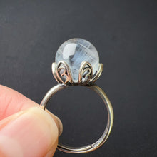 Load image into Gallery viewer, Angel&#39;s Feathers Natural Rare Blue Needle Clear Quartz Sphere Ring Handmade with 925 Sterling Silver
