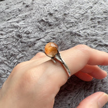 Load image into Gallery viewer, Cat-eye Golded-orange Rutilated Quartz Sphere Ring Handmade with 925 Sterling Silver
