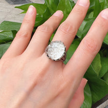 Load image into Gallery viewer, Top Clarity White Phantom Quartz Ring with Black Tourmalated Quartz Inclusion Handmade with 925 Sterling Silver
