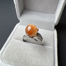 Load image into Gallery viewer, Cat-eye Golded-orange Rutilated Quartz Sphere Ring Handmade with 925 Sterling Silver
