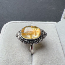 Load image into Gallery viewer, Cat-eye Plate-shaped Golded Rutilated Quartz Ring Handmade with 925 Sterling Silver
