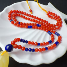 Load image into Gallery viewer, Mulan&#39;s Guardian Mushu - Genuine Amber Pendant Necklace Handmade with Nanhong Agate and Lapis
