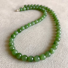 Load image into Gallery viewer, Beautiful Emerald Green Nephrite Jade Beaded Necklace with 925 Sterling Silver Clasp | Natural Heart Chakra Healing Stone Jewelry
