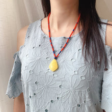 Load image into Gallery viewer, Mulan&#39;s Guardian Mushu - Genuine Amber Pendant Necklace Handmade with Nanhong Agate and Lapis
