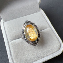 Load image into Gallery viewer, Cat-eye Plate-shaped Golded Rutilated Quartz Ring Handmade with 925 Sterling Silver
