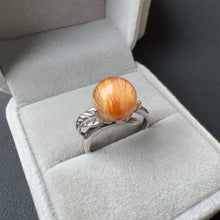 Load image into Gallery viewer, Cat-eye Golded-orange Rutilated Quartz Sphere Ring Handmade with 925 Sterling Silver
