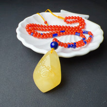 Load image into Gallery viewer, Mulan&#39;s Guardian Mushu - Genuine Amber Pendant Necklace Handmade with Nanhong Agate and Lapis
