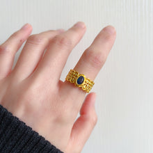 Load image into Gallery viewer, Handmade Natural Blue Sapphire Gemstone Ring with Zirconia and Brass
