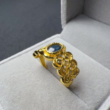 Load image into Gallery viewer, Handmade Natural Blue Sapphire Gemstone Ring with Zirconia and Brass
