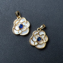 Load image into Gallery viewer, Natural Sapphire Gemstone Flower Shape Pendants Charm with Shell and Brass
