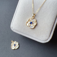 Load image into Gallery viewer, Natural Sapphire Gemstone Flower Shape Pendants Charm with Shell and Brass
