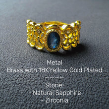 Load image into Gallery viewer, Handmade Natural Blue Sapphire Gemstone Ring with Zirconia and Brass
