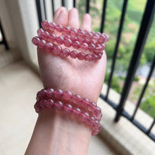 Load image into Gallery viewer, 8.4mm Natural Strawberry Quartz Crystal Bracelet | Heart Chakra Reiki Healing | Holiday Gifts
