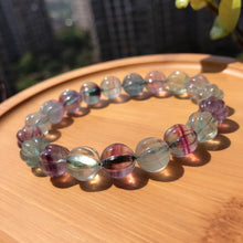 Load image into Gallery viewer, 10mm Hand-carved Rainbow Fluorite Bracelet Pisces Capricorn Lucky Stone Pumpkin Shape Elastic Healing Jewelry
