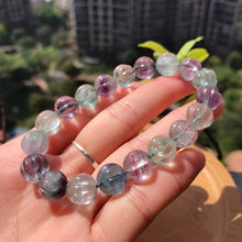 Load image into Gallery viewer, 10mm Hand-carved Rainbow Fluorite Bracelet Pisces Capricorn Lucky Stone Pumpkin Shape Elastic Healing Jewelry
