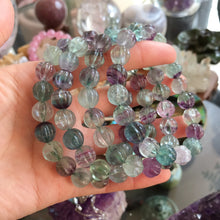 Load image into Gallery viewer, 10mm Hand-carved Rainbow Fluorite Bracelet Pisces Capricorn Lucky Stone Pumpkin Shape Elastic Healing Jewelry
