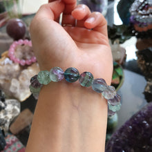 Load image into Gallery viewer, 10mm Hand-carved Rainbow Fluorite Bracelet Pisces Capricorn Lucky Stone Pumpkin Shape Elastic Healing Jewelry
