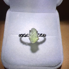 Load image into Gallery viewer, Natural Moldavite Raw Stone Ring 925 Sterling Silver Prongs | Rare High-frequency Healing Stone
